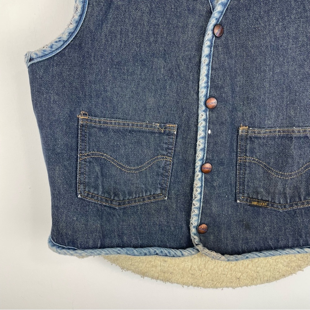 Vintage 70s Sears Roebucks Western Wear Denim Vest Sherpa Lined Sz Medium - Picture 7 of 13